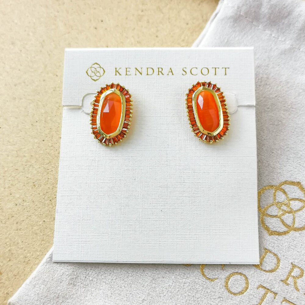 NEW Kendra Scott Gold Red Mix Baguette Ellie Stud Earrings